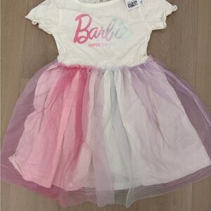 H&M White Dress with Pink, Lavender & Light Blue Tulle Skirt – Barbie Graphic